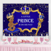Lofaris Princess Gold Glitter Crown Blue Baby Shower Backdrop